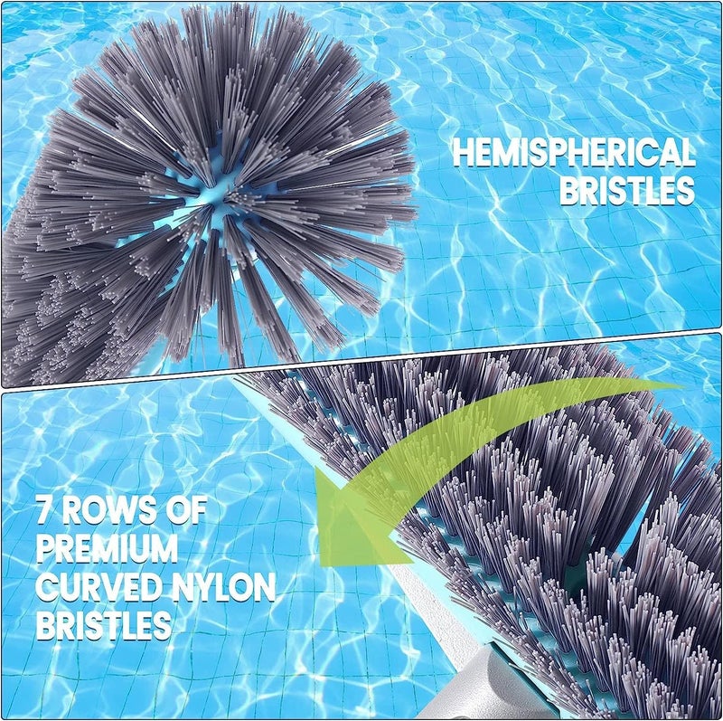 Unipool Swimming Pool Brush Head with Round Ends，17.5" Heavy Duty Aluminum Back Head for Cleans Walls, Tiles & Floors, 7 Rows Premium Nylon Bristles with EZ Clips (Blue Grey) - Image 3